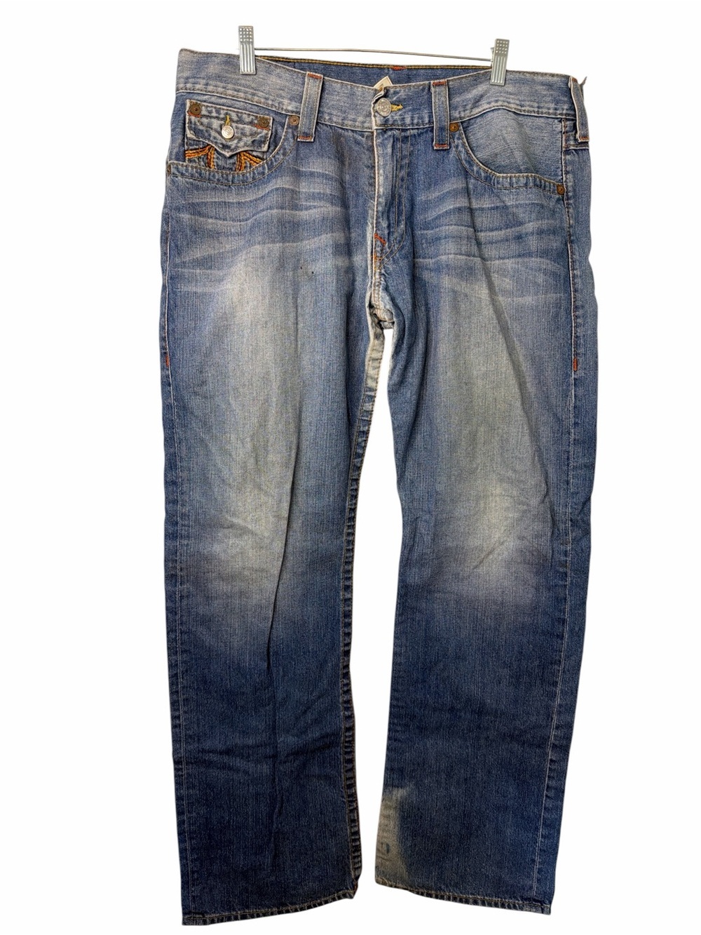 True Religion Jeans Mens Blue Dark Wash Rainbow Billy Straight Leg